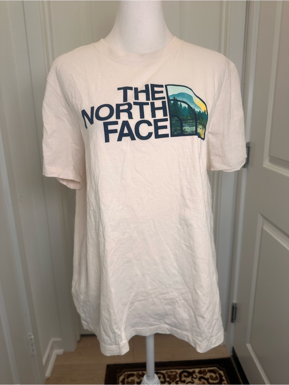 The North Face Men’s Cream Tee with Navy Logo and Scenic Graphic - Picture 2 of 8